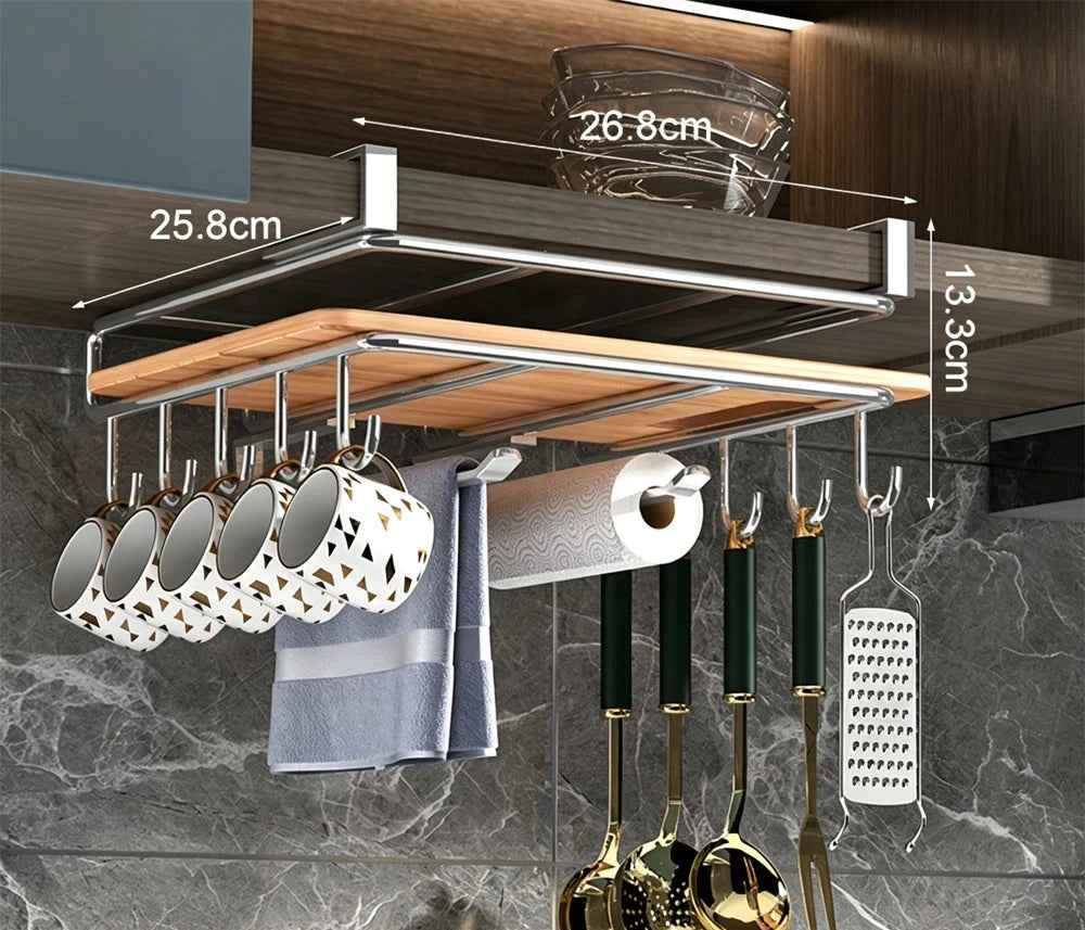 Organisateur mural cuisine avec crochets, planches, torchons, couvercles – utilisation