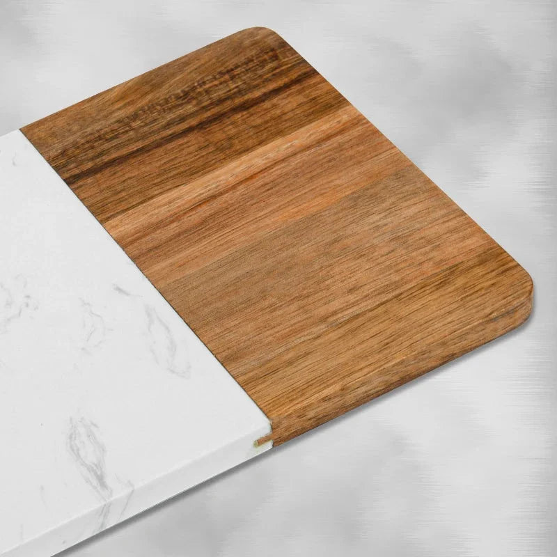 Planche à découper double face marbre et acacia – vue de côté