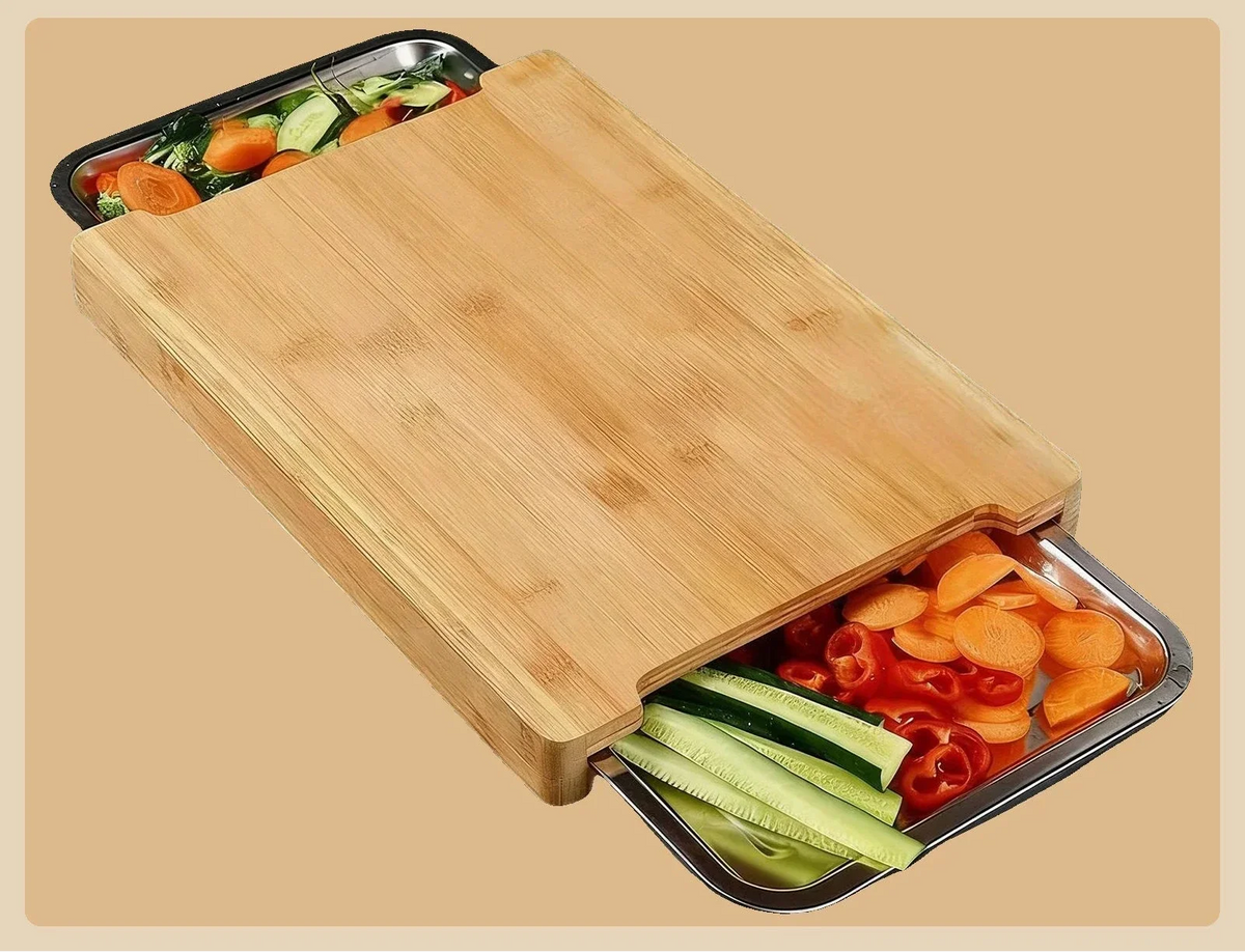 Planche à découper en bambou avec rangement