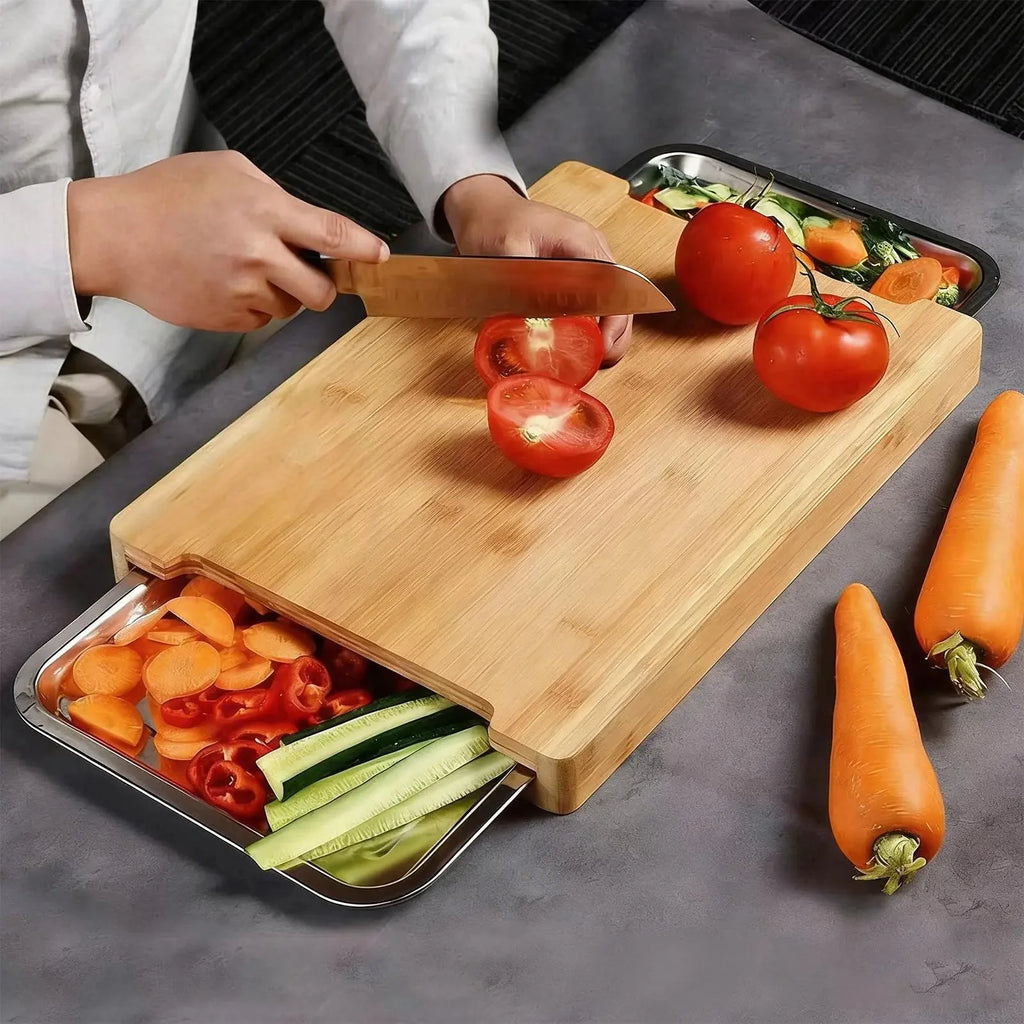 Planche à découper en bambou avec rangement – vue de côté
