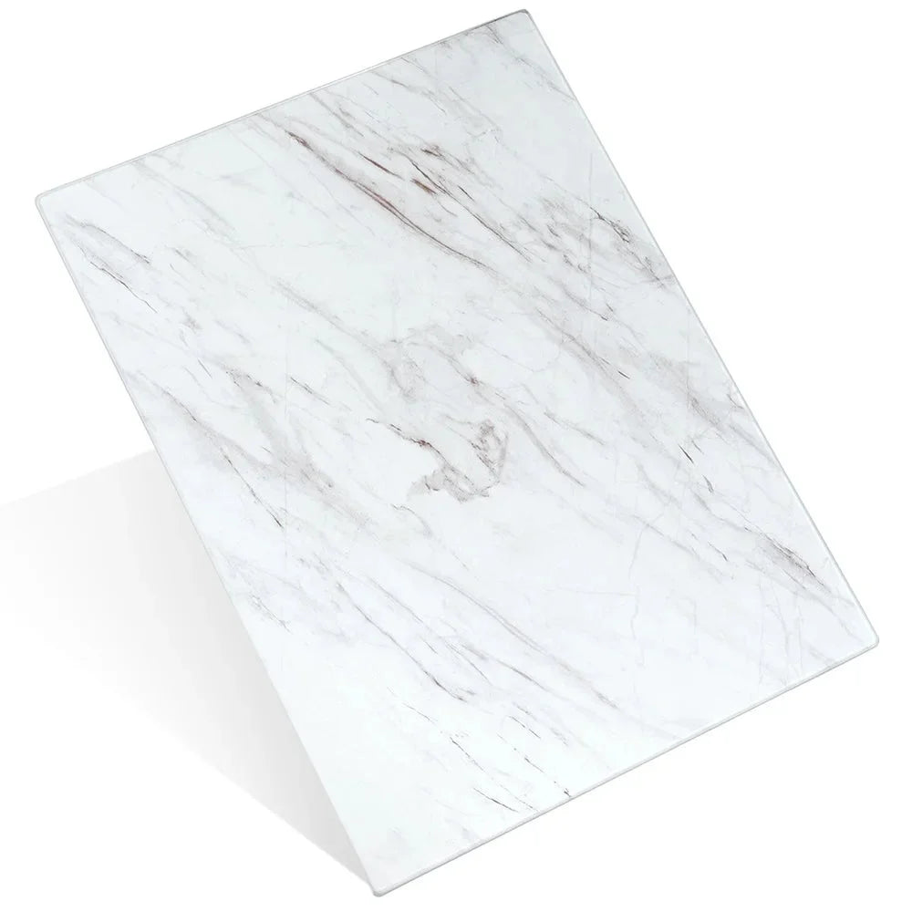 Planche à découper en verre blanc effet marbre
