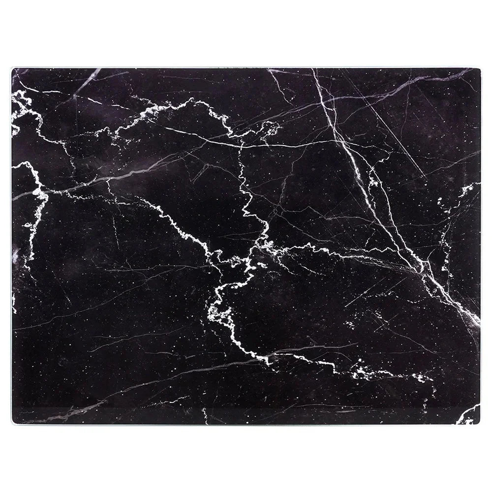 Planche à découper en verre noir effet marbre – vue de côté