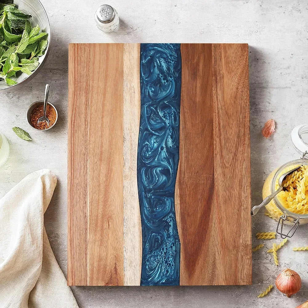 Planche à découper vintage en bois et résine – vue de dessus