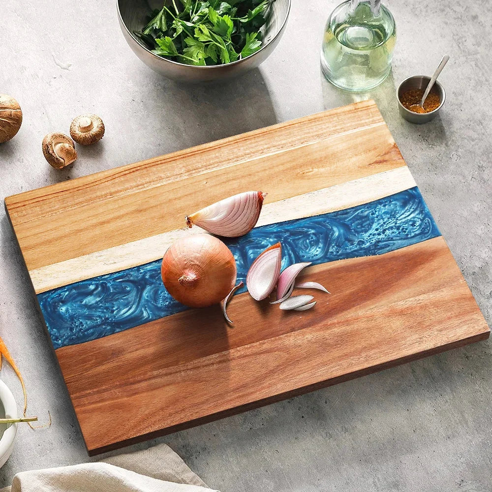 Planche à découper vintage en bois et résine – vue de côté Image