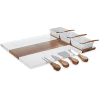 Set 11 pièces plateau en acacia et marbre avec couteaux et bols